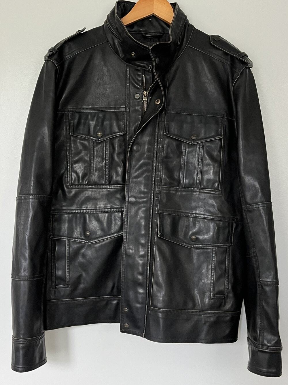 Levi’s Men’s L Coffee Brown PVC Faux Leather Moto Biker Jacket